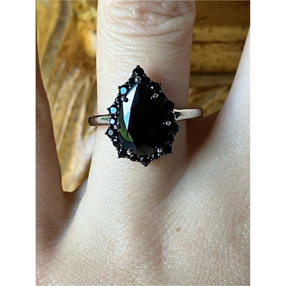 Natural Black Spinel Sterling Silver Ring Size 7